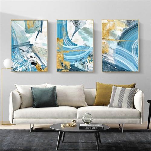 WBYZAC Pósteres de Arte, 3 Piezas Cuadro Abstracto Moderno Pintura en Lienzo Arte de Pared Póster Azul y Amarillo Impresión Hd para Sala de Estar Cocina Oficina Decoración Hogar - 50x70Cm (Sin Marco)