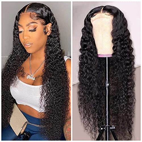 4x4 Water Wave Lace Front Wigs Human Hair 150% Density Curly Lace Frontal Wigs Human Hair Pre Plucked Wet and Wavy Human Hair Wigs for Black Women with Baby Hair (28 Inch)