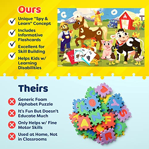 I Spy Alphabet Puzzle With Flashcards And Magnifying Glass 2Ft X 3Ft -Large 48 Piece Farm Animals Jigsaw Floor Puzzles For Kids Ages 3-5 – Preschool Abc Puzzle For Toddlers- Puzzle With Letters #TOP4