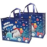 DOJoykey Jumbo Size Christmas Tote Bags - 20 x 16 x 7 inch Reusable Christmas Treat Bags with Handle Non-woven Fabric Xmas Gift Bags for Christmas Shopping Gift Wrapping Party Decoration