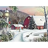 Bits and Pieces – 300 Piece Jigsaw Puzzle for Adults – in The Still Light of Dawn - Snowy Barn with Birds, Winter Landscape - Jigsaw Puzzles by Artist Alan Giana, Completed Puzzle Size: 18" x 24"