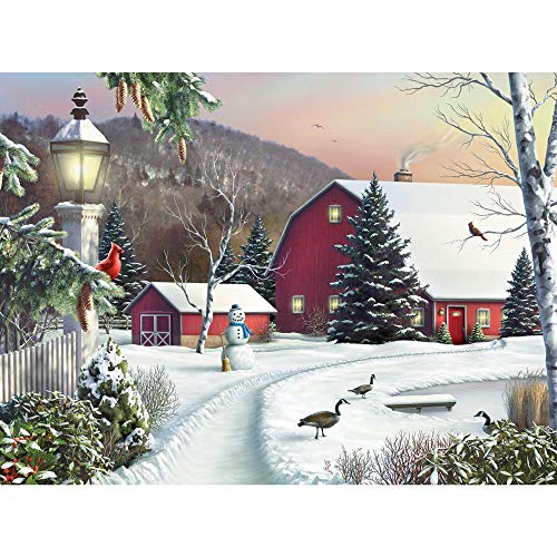 Bits and Pieces – 300 Piece Jigsaw Puzzle for Adults – in The Still Light of Dawn - Snowy Barn with Birds, Winter Landscape - Jigsaw Puzzles by Artist Alan Giana, Completed Puzzle Size: 18" x 24"