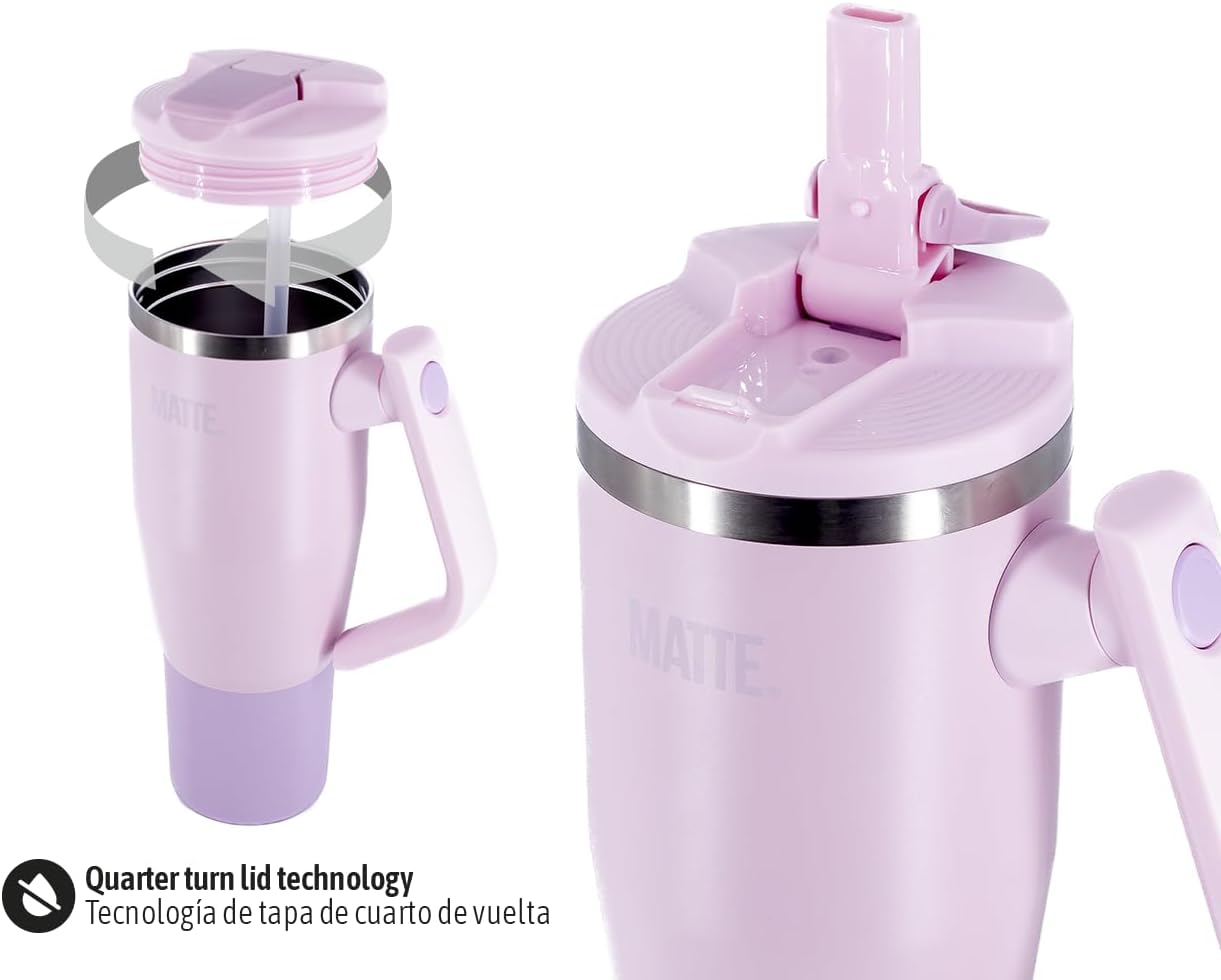 Matte 40 oz tumbler with handle and straw - Leak Proof Tumbler - Insulated Tumblers - Stainless Steel Tumbler - Hot and Cold Drinks - tumblers for women (Pink, 40oz) - Image 4