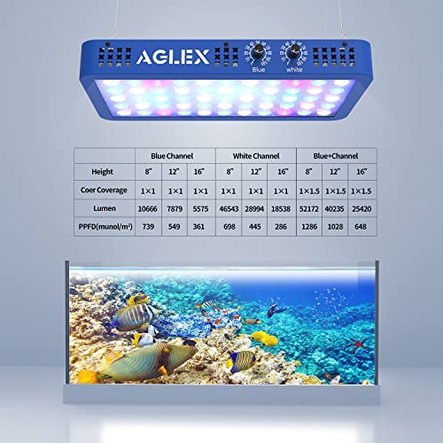 Aglex Dimmable Led Aquarium Light 165W 330W Double Channels Full Spectrum For Coral Reef Marine Fish Tank Freshwater Saltwater 15.7”X 8.26”X 1.97” (P100) #TOP5