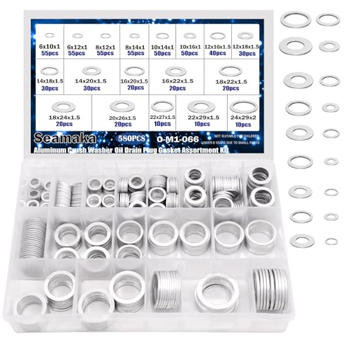 Seamaka 580PCS Oil Crush Washer 18 Sizes Oil Drain Plug Gaskets Assortment Kit Automotive Aluminum Drain Plug Washer M6 M8 M10 M12 M14 M16 M18 M20 M22 M24