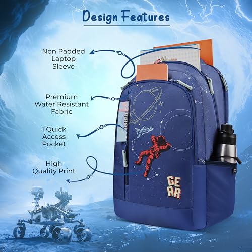 Image of Gear Lost In Space 17 inch /30L Large Water Resistant School Bag | Casual Backpack | Daypack | Travel Backpack | Kids Bag for Boys /Girls (Navy - Mint)
