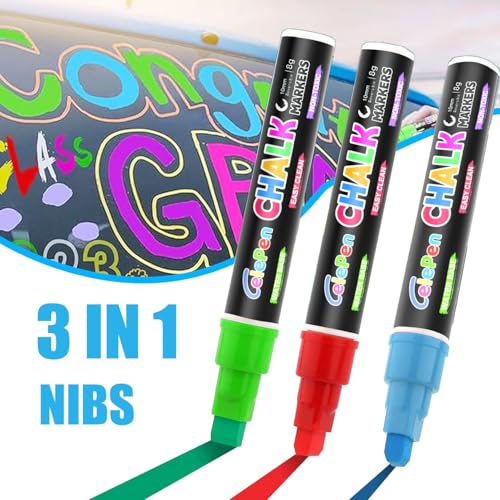 Celepen Window Chalk Markers for Cars Glass Washable, 8 Colors Jumbo Liquid Chalk Marker Pens with 10mm 3 in 1 Nib Wide Tip, Chalkboard Markers Car Window Paint Pen for Auto, Mirror, Poster