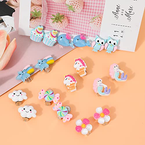 HIFOT 18 Pairs Clip on Earrings for Girls, Animals Candy Hypoallergenic Earrings Princess Pretend Dress Up Jewelry for Little Girls Kids Toddler - Thumbnail 3