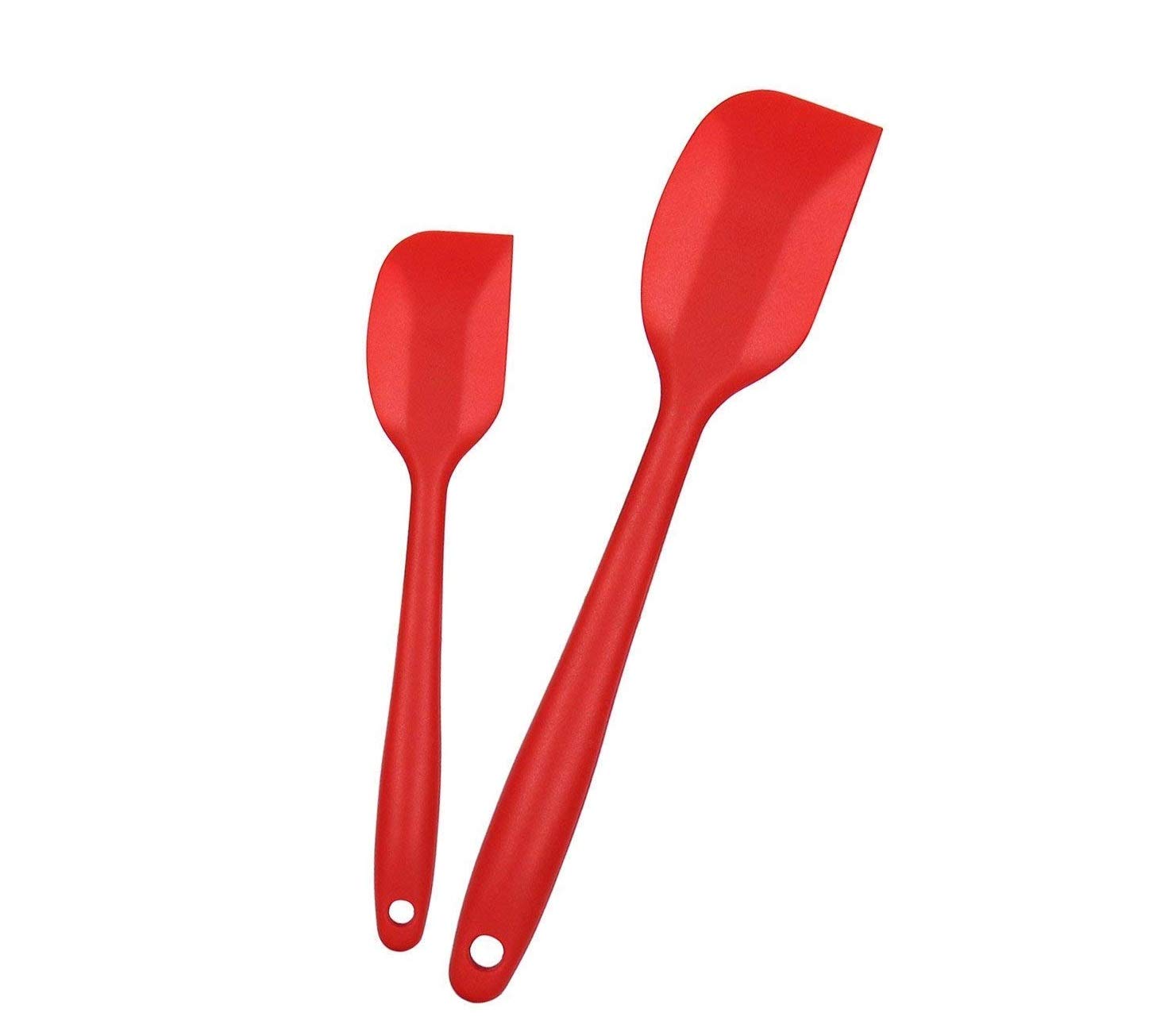 P-Plus International Silicone Spatula Set 2-piece - 500ºF Heat-Resistant Baking Spoon Spatula - Seamless One-Piece Design Easy to Clean - Non-Stick Silicone Stainless Steel Core (RED(2 PCS 11"+8"))