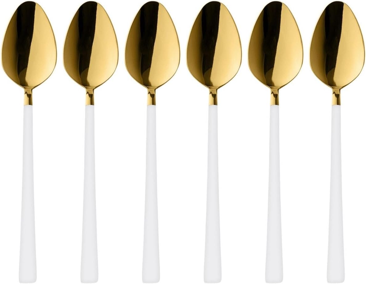 6 Parça Tatlı Kaşığı Seti, Paslanmaz Çelik, Gold Beyaz, 16 cm, 110 gram, Elde Yıkanabilir