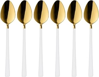 6 Parça Tatlı Kaşığı Seti, Paslanmaz Çelik, Gold Beyaz, 16 cm, 110 gram, Elde Yıkanabilir