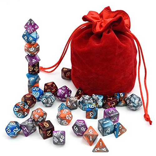 5 Assorted Colors Polyhedral Dice Set For Dungeons And Dragons Dnd Pathfinder Rpg Role Playing Games With Red Drawstring Dice Bag (Total 5 Sets) #TOP2