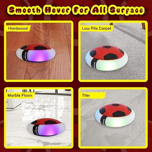 Image of Hover Soccer Ball with LED Lights, Indoor Football Toy, Rechargeable with USB Cable, Red and Black (Blue)