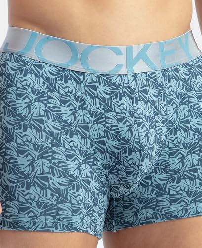 Image of Jockey IC30 Men's Tactel Microfiber Elastane Stretch Printed Trunk with Moisture Move Properties Blue Shadow L