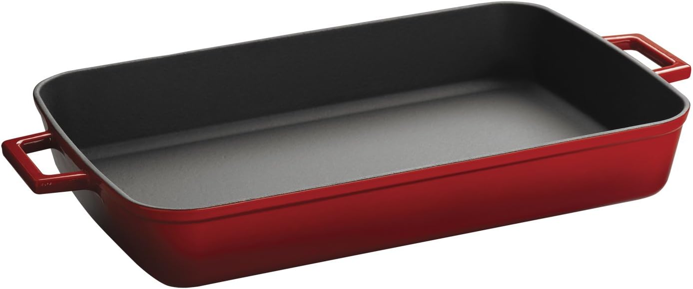 LAVASignature Enameled Cast-Iron - 5-1/4 quart - 10 x 16 inch Roasting - Baking Pan, Cayenne Red