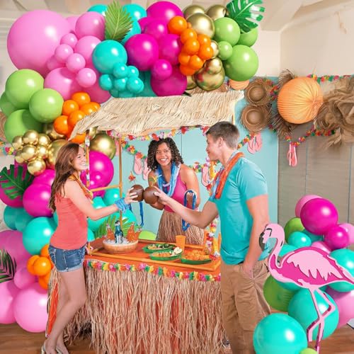 Image of 138pcs Flamingo Tropical Balloons Arch Garland Kit Hawaii Party Decoration