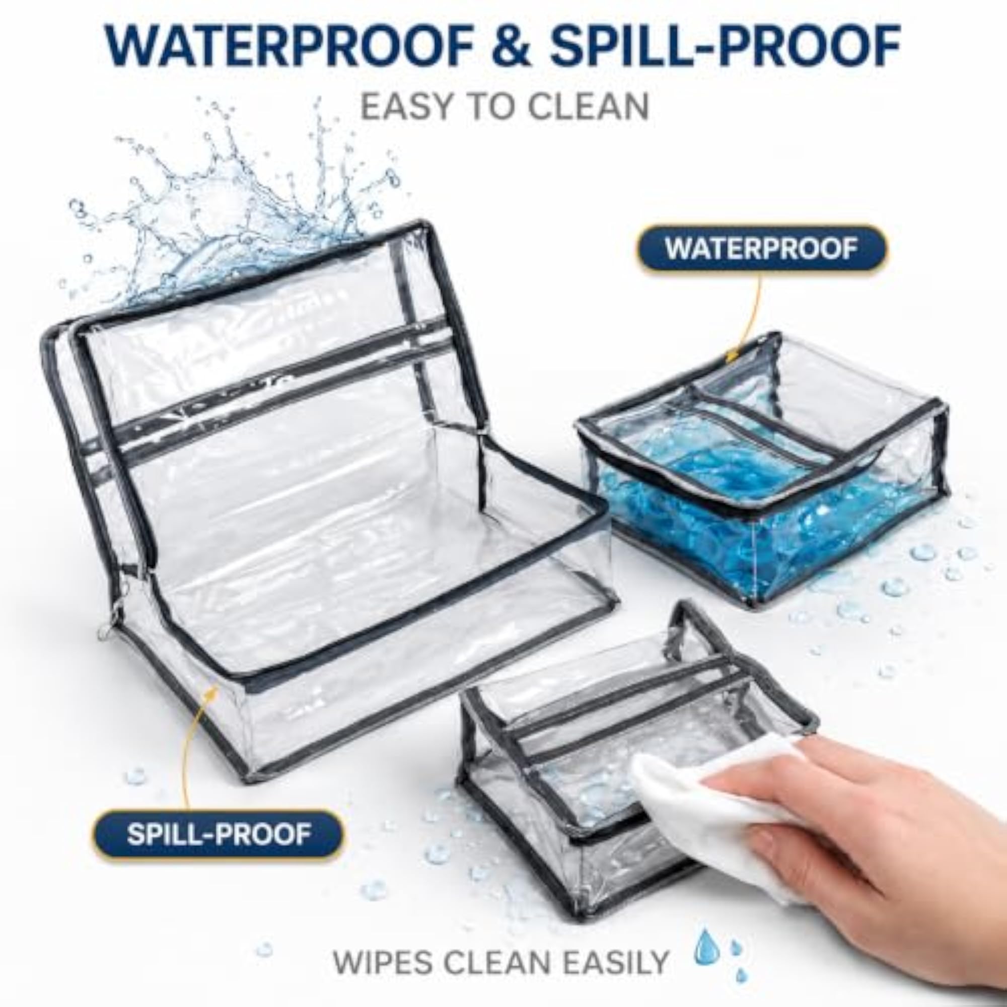 3-Piece Transparent PVC Storage Pouch Set, Organiser