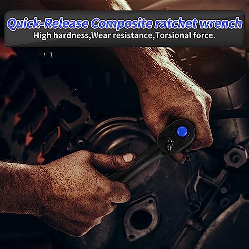 Dakcos Socket Wrench Set 1/4" 3/8" 1/2" Drive Ratchet With Quick Release Composite Offset Handle Reversible Spanner 72 Teeth #TOP5