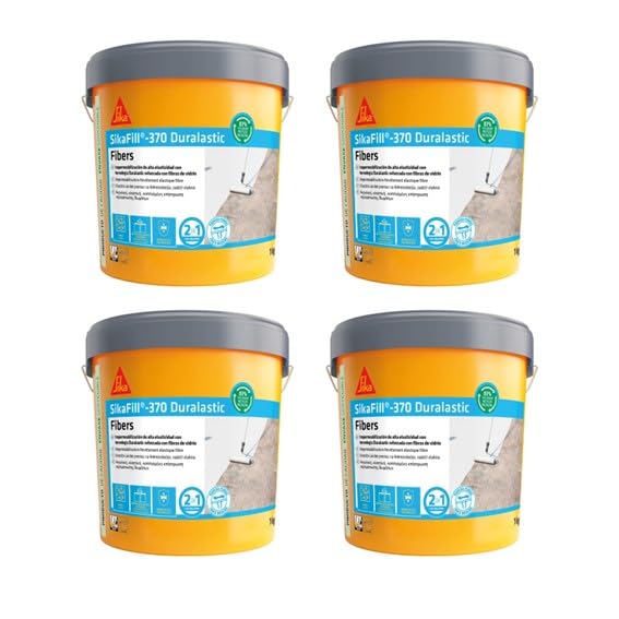 SIKA - Impermeabilización reforzada con fibra - SikaFill 370 Fibers - Blanco -Pintura acrílica con fibras de vidrio para impermabilización de cubiertas y terrazas visitables - Puenteo de fisuras - 5kg