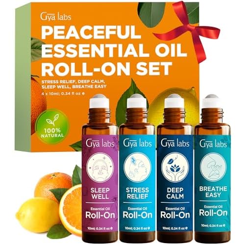 Gya Labs Peaceful Roll on Essential Oils Set – 100% Pure Natural Relaxing Gift for Women & Men – Blend for Calming, Refreshing, Stress Comfort, Aromatherapy Essential Oil Gift Set (0.34 Fl Oz Each)