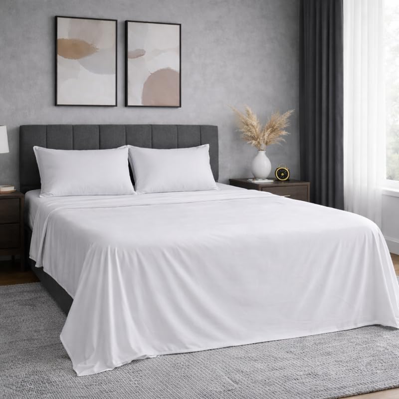 Indus Textiles Flat Sheets Double Size + Pillowcases 100% Egyptian Cotton White Bed Sheet 800 Thread Count Hotel Quality Breathable Sheets (Double) — image 1