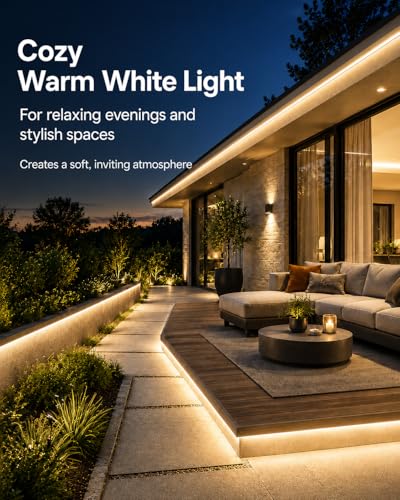 Image of Rope Lights for Outside, 49.2FT Dimmable LED Strip Lights Outdoor Waterproof IP65, 1800 LEDs 24V Low Voltage Warm White 3000K Neon Light Strip with Stepless Dimmer Power Supply Kits