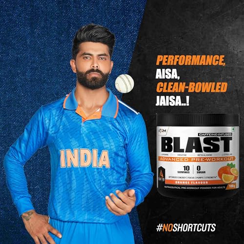 Image of Asitis Nutrition Atom Blast Advanced Pre-Workout Powder - 100Gms, Orange, Caffeine & L- Arginine Infused, Optimizes Energy, Increase Strength & Pumps
