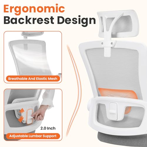 Image of NEO CHAIR Office Desk Chair Gaming Computer High Back Support Mesh Comfy Seat with Adjustable Ergonomic Headrest Lumbar Rolling Flip-up Armrests and Wheels (Grey)