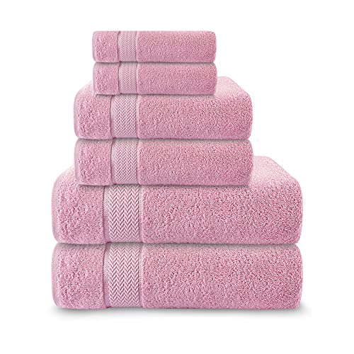 CRAFTBERRY 6 Piece Bath Towel Set, 2 Bath, 2 Hand, 2 Washcloths, Pink
