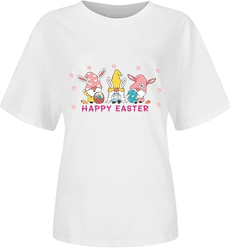 Miniatura 2 de Easter Shirts for Women Dressy, Easter Day Shirts Womens Bunny Eggs Printed T-Shirt Short Sleeve Graphic Tees Tops