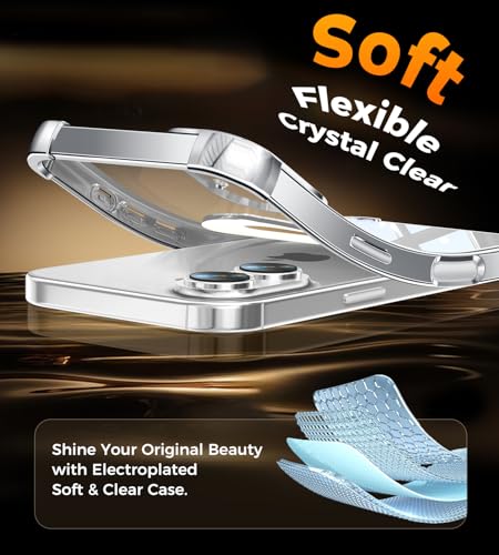Image of Soft Case for iPhone 16 with 360 Rotating Magnetic Stand, Compatible with Mag-Safe, 4X MIL-Drop Protection, Lightweight Glossy Anti-Yellowing Clear Back Phone Cover for iPhone 16, Silver