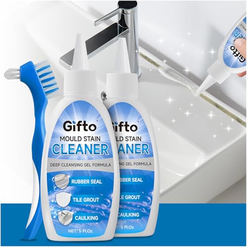 Gifto Mold Stain Remover Gel - Tile Grout Cleaner with Brush, Bleach Gel Washing Machine Cleaner Front Loader, Grout Cleaning Whitener for Bathroom Shower & Kitchen Sink, Non-Toxic, 10 fl oz 2 Pack
