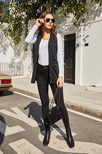 Hotloox Summer Long Short Sleeveless Vest Casual Open Front Waistcoat Cardigan Blazer For Women (Black, Medium) #TOP5