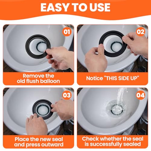 Image of HINZIC 4pcs RV Toilet Seal, Rubber Replacement Flush Ball Seal Gasket Kits, 385311658 RV Toilet Sealing Parts Compatible with Dometic 300 /310 /320, for Water Leakage, Odor Problem