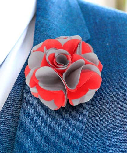Vittorio Vico Two-Tone Flower Lapel Pin - Brooch, Boutonniere for Men (Red/Grey) by Vittorio Vico - Used condition - Image 4