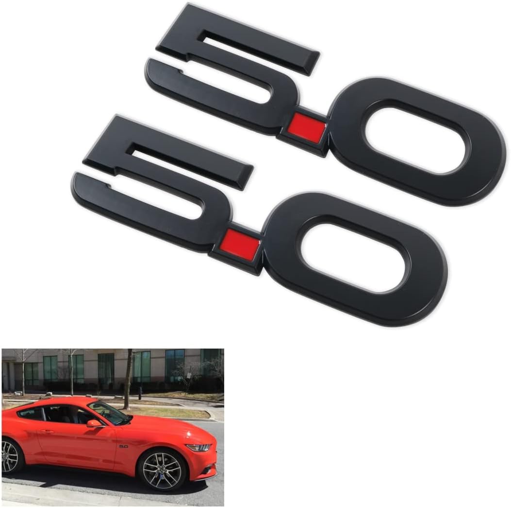 5.0 Emblem 3D Fender Badge Decals Replacement for Ford Mustang 2PACK (Matte Black)