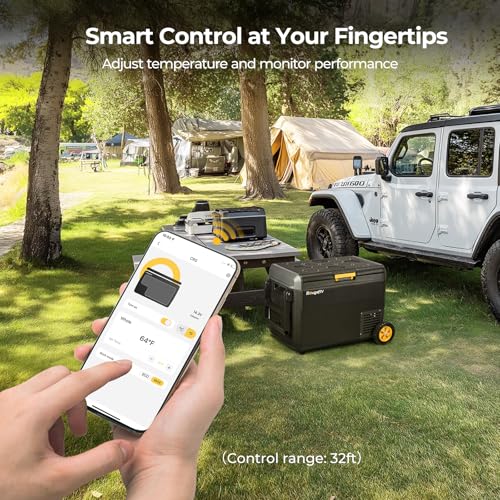 Image of BougeRV 12 Volt Car Refrigerator, CRS 42 Quart Portable Fridge Freezer with APP Control, -4℉ to 68℉ Compressor Electric Cooler with Wheels 12 /24V DC 110~240 Volt AC for Truck Van RV Camping Road Trip