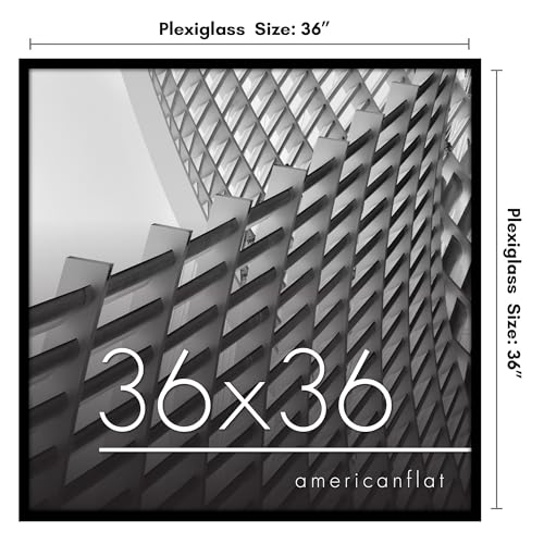 Americanflat 36x36 Picture Frame with Polished Plexiglass - Streamline Collection - Thin Border Square Frame for Wall Display - Hanging Hardware Included - Black