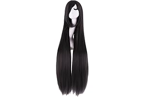 40-inch Black Long Hair Wig with Oblique Bangs