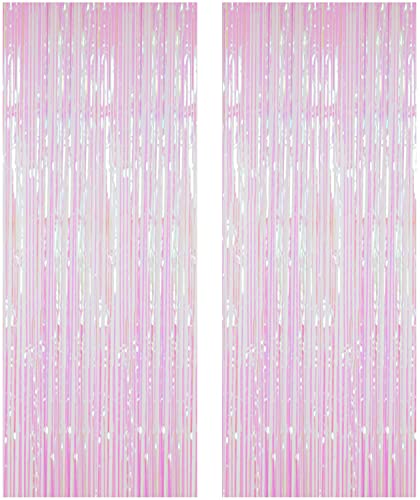 ShiDianYi Metallic Foil Fringe-Backdrops-Transparent White-6FTX8FT Tinsel Party/Window/Door Decorative Fringe Curtains(Pack of 2) (Transparent White)