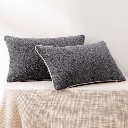 Image of Amazon Basics Boucle Lumbar Throw Pillow Covers for Couch, Living Room, Home Decor with Hidden Zipper, Grey, 12x20in, Pack of 2