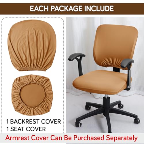 Image of HOKIPO Office Chair Cover for Task Chair - 140 GSM Stretchable Fabric - Anti-Slip & Washable - Fits Small Office Chairs Without Headrest, Caramel Brown (AR-6203-SBRN)
