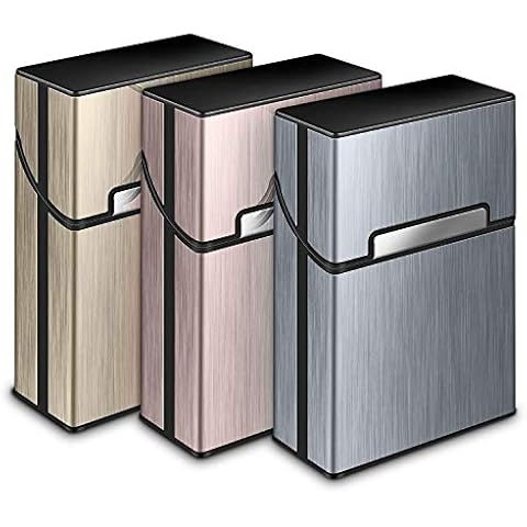 Yosemy 3 Packs Cigarette Case,Aluminum Cigarette Holder Cigarette Tin Metal Aluminum Pocket Cigarette Cigar,Tobacco Box Case Holder,Cigar Box,Cigarettes Box for Men and Women,Grey,Rose,Champagne Cover