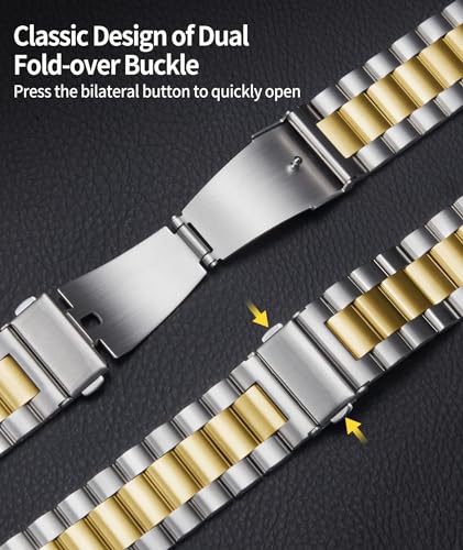 BINLUN Compatible with Apple Watch Strap 45mm 44mm 42mm Matte Stainless Steel Metal Watch Straps with Polished Finish TPU Case Compatible with iWatch Series 9/8/7/SE2/SE/6/5/4/3/2/1 (Silver+Gold) - Image 3