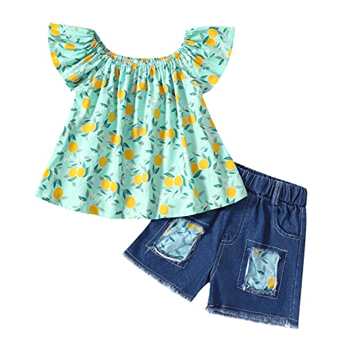 Camiseta infantil Gilrl Fly Sleeve com estampa de frutas e desenhos animados Enim shorts roupas infa
