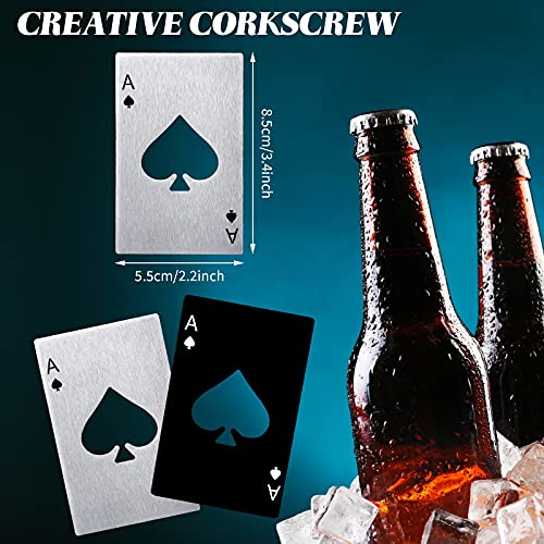 Poker Card Bottle Openers Stainless Steel Can Openers Beer Opener Ace Card Bottle Cap Openers Poker Cap Openers For Wedding Birthday Party Bridal Shower Table Tools Supplies (Silver, Black,,6 Pieces) #TOP1