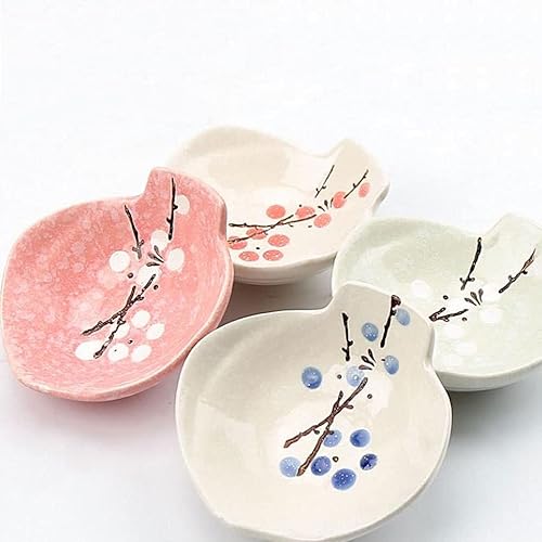 Miniatura 5 de luckxuan Dipping Bowls Ceramic Plum Blossom Sauce Dish Sushi Dipping Bowls Appetizer Plates Porcelain Serving Dish Seasoning Dishes (Set of 4)