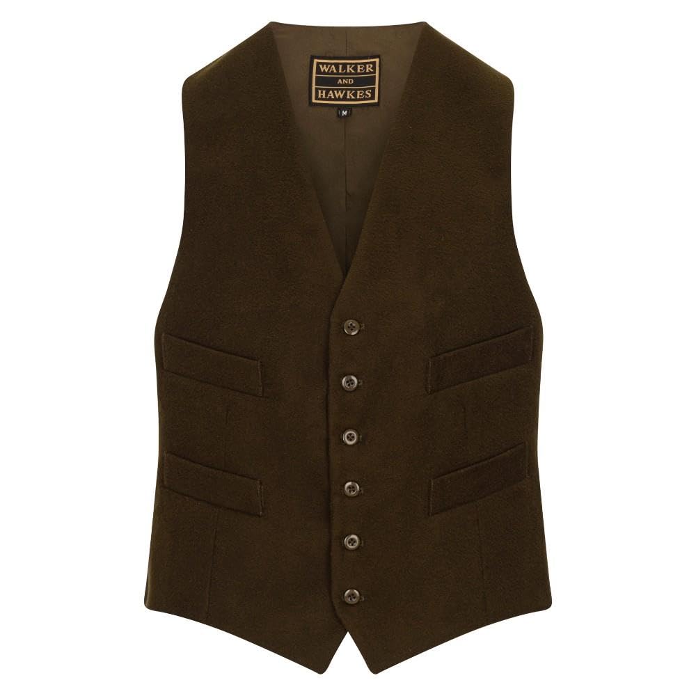 WALKER AND HAWKES - Men's Amersham Moleskin Waistcoat - Olive - 3XL