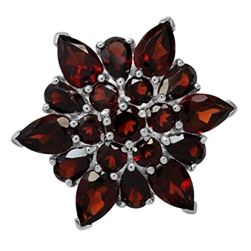 Silvershake 5.67ct. Natural Garnet 925 Sterling Silver Flower Cluster Cocktail Right Hand Ring Size 9