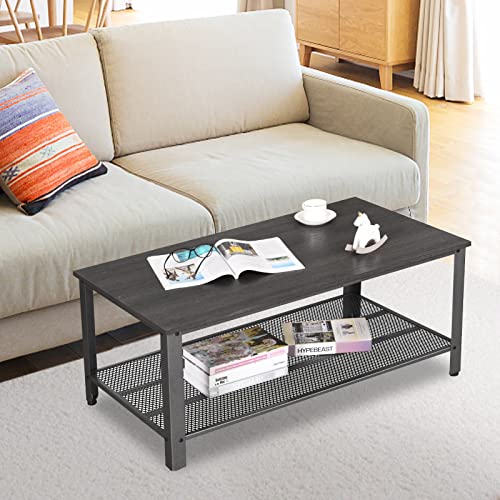 Costway Industrial Coffee Table With Storage Shelf, 2-Tier Vintage Central Entertainment Console Table, Retro Accent Cocktail Tea Table For Living Room Office, Easy Assembly (Grey) #TOP1